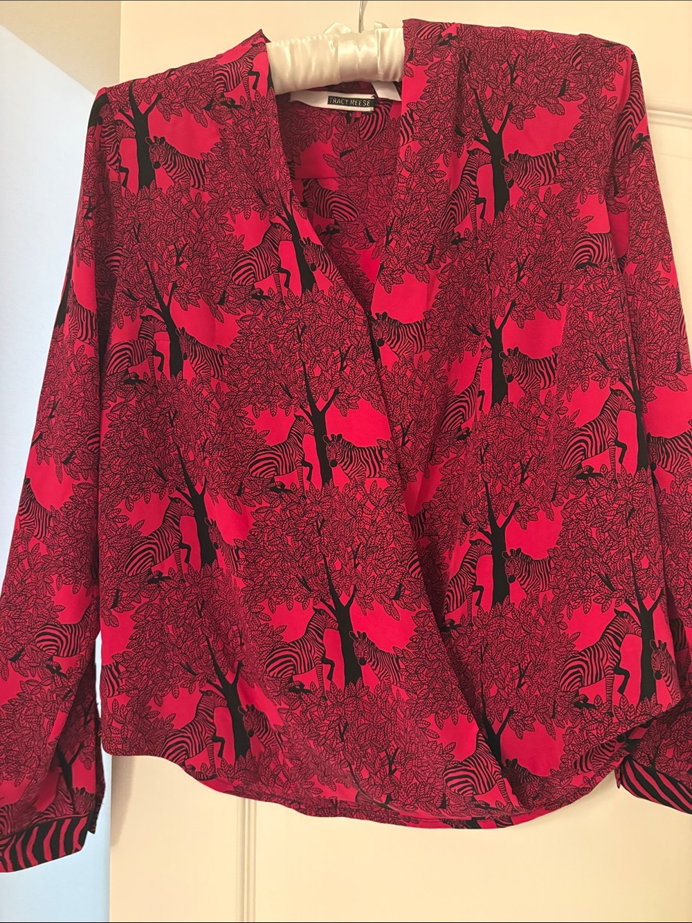 Tracy Reese Silk Zebra Print Faux Wrap Blouse